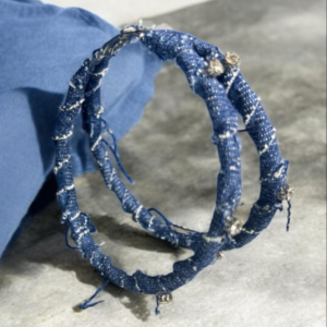 oversized silver crystal hoop earrings in medium denim